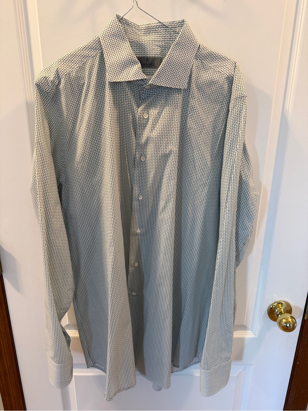 Canali Italian Luxury Dress Shirt W/Green & Blue Micro Pattern Mens 44-17 1/2